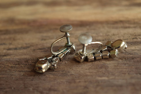 Vintage White Rhinestone Earrings Bridal Earrings - Screw Back