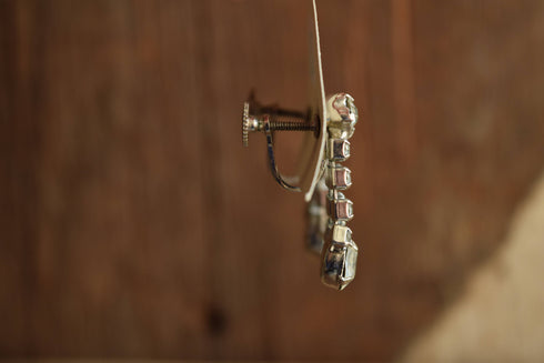 Vintage White Rhinestone Earrings Bridal Earrings - Screw Back