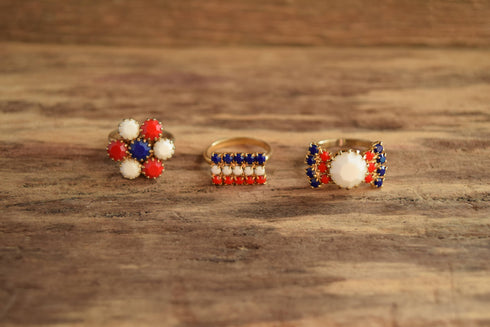 Red White and Blue Rhinestone Rings