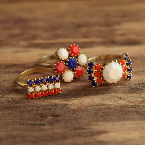 Red White and Blue Rhinestone Rings