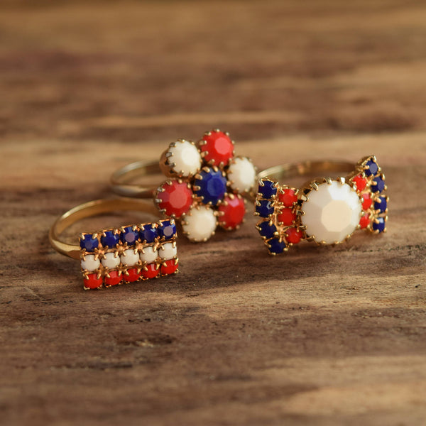 Red White and Blue Rhinestone Rings