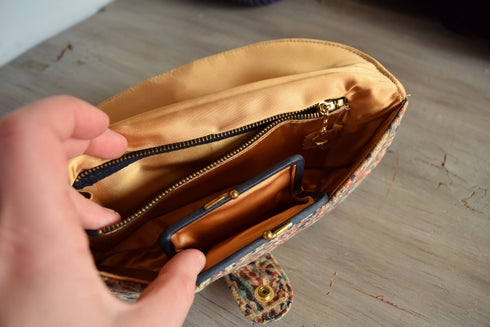 Vintage Clutch - Everyday Clutch for all occasions - Neutral blue and gold print clutch by Stylemark - Made in the USA