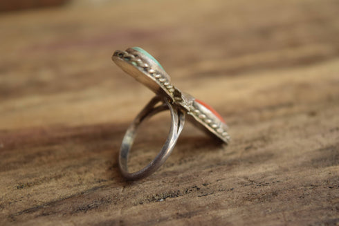 Size 5.5 Turquoise and Coral Ring