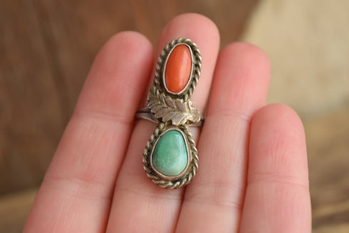 Size 5.5 Turquoise and Coral Ring