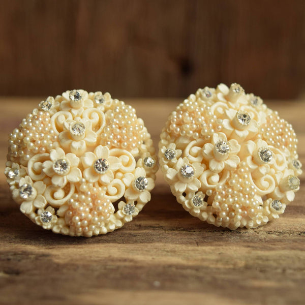 Vintage Wedding Cake Celluloid Clip On Earrings Bridal