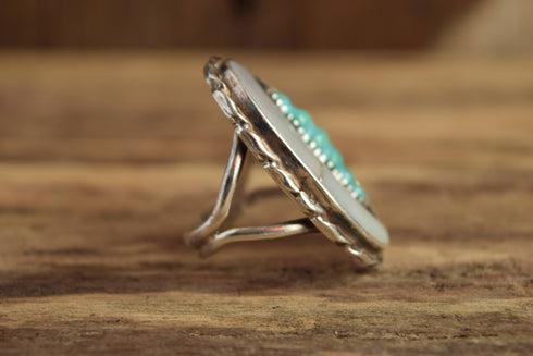 Crescent Moon Turquoise Ring Size 7 - Zuni Artist Florentine Panteah