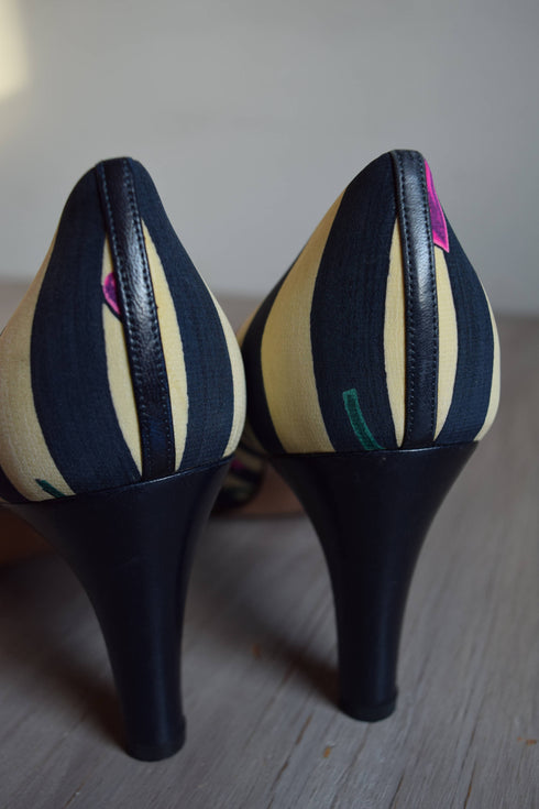 Size 8.5 Navy Striped Fruit Heels - NOS by Bally