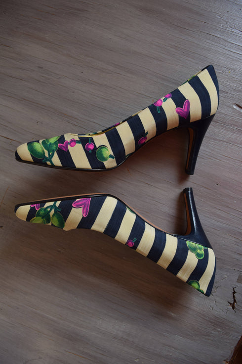 Size 8.5 Navy Striped Fruit Heels - NOS by Bally