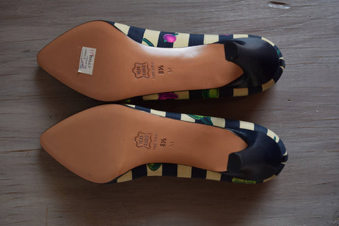 Size 8.5 Navy Striped Fruit Heels - NOS by Bally