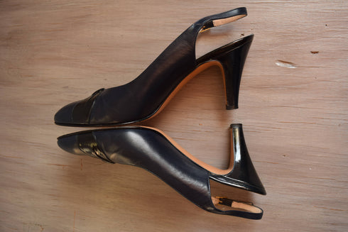Navy & Black Ferragamo Sling Backs - Size 7 1/2 - 3 Inch Heels