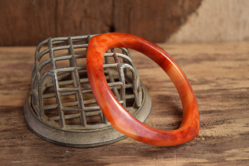 Swirled Square Bakelite - Red Marbled Bakelite Bangle Bracelet