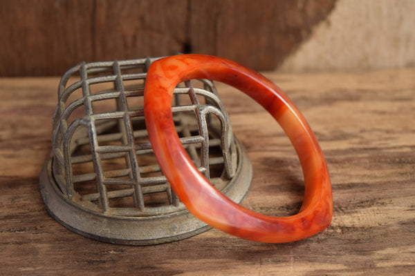 Swirled Square Bakelite - Red Marbled Bakelite Bangle Bracelet