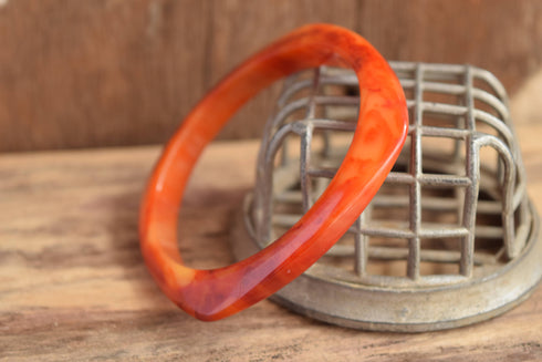 Swirled Square Bakelite - Red Marbled Bakelite Bangle Bracelet