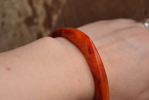 Swirled Square Bakelite - Red Marbled Bakelite Bangle Bracelet