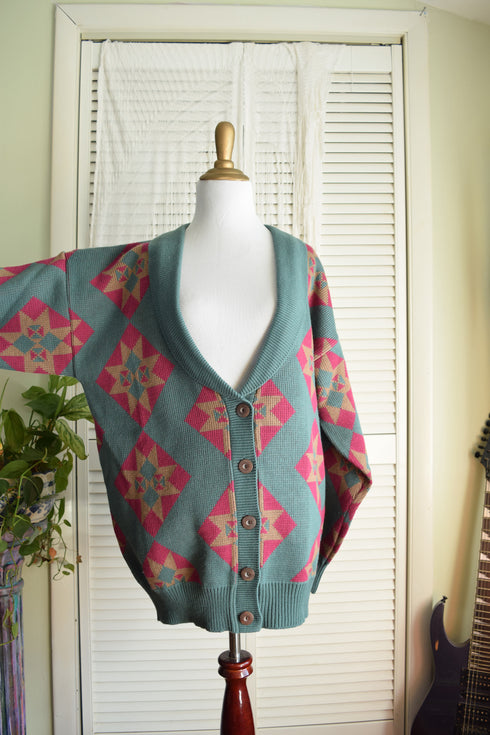 Southwestern Sweater - Large Oversized V-neck Cardigan