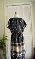 Black Floral Chiffon Tiered Dress - black 70s dress