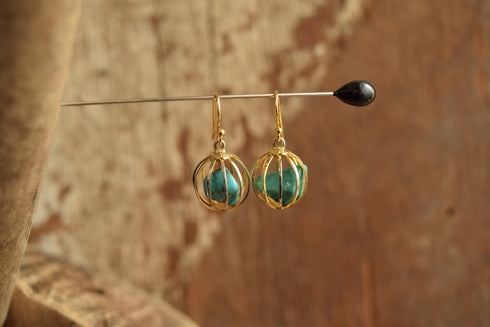 Caged Turquoise Dangle Earrings