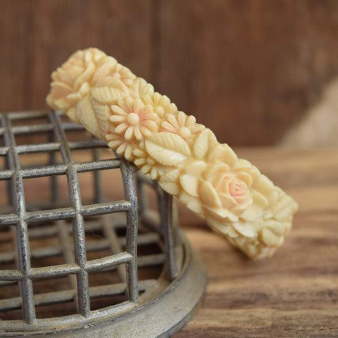 Vintage Flower and Rose Celluloid Bangle Bracelet