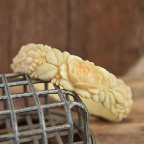 Celluloid Flower Bangle Bracelet - Made in Japan - Molded Flower Bracelet