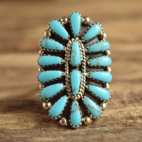 Turquoise Cluster Ring *Modern* Size 9.5 - Navajo Native American