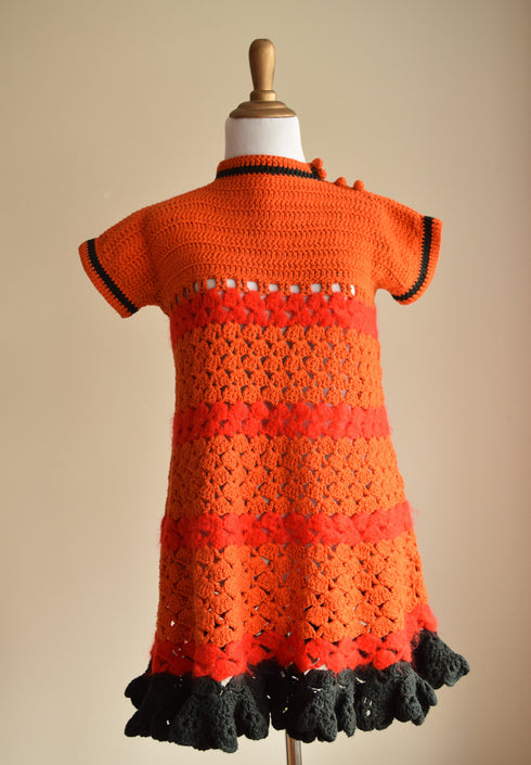 Orange Crochet Mod Mini Dress - 1960's Robert Car for Murrell