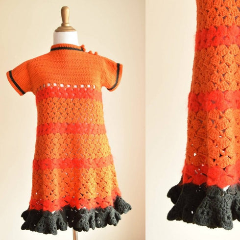Orange Crochet Mini Dress 60's Mod Dress