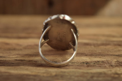 Crescent Moon Turquoise Ring Size 7 - Zuni Artist Florentine Panteah