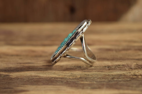 Crescent Moon Turquoise Ring Size 7 - Zuni Artist Florentine Panteah