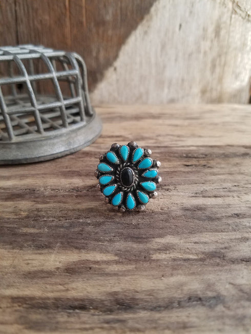 Turquoise cluster ring size 9 1/2 onyx center