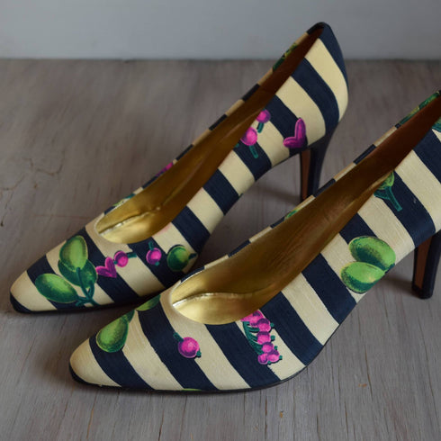 Size 8.5 Navy Striped Fruit Heels - NOS by Bally