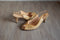 Size 7 1/2 Nude Woven Yellow Peep Toe Heels / Vintage Bruno Magli