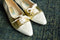 Gold and White Oxford Style Vintage Low Heels