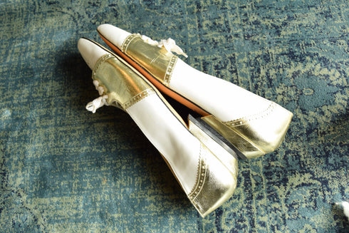 Gold and White Oxford Style Vintage Low Heels
