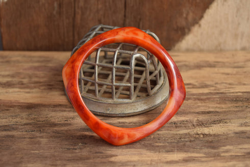 Swirled Square Bakelite - Red Marbled Bakelite Bangle Bracelet