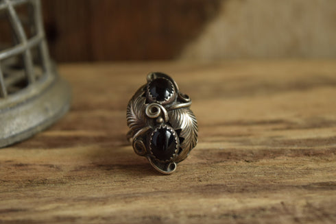 Dual Black Onyx Ring Size 6 3/4 Native American