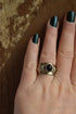 Wide Band Floral Onyx Ring Size 7 1/4