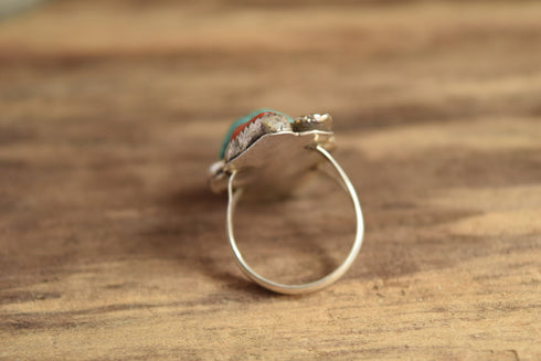 Turquoise Nugget and Coral Ring Size 7 1/4