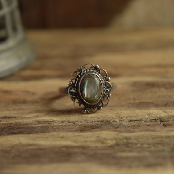 Abalone Shell Ring - Size 8 Mexican Silver
