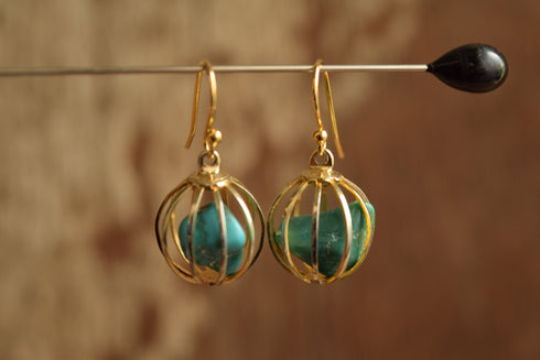 Caged Turquoise Dangle Earrings
