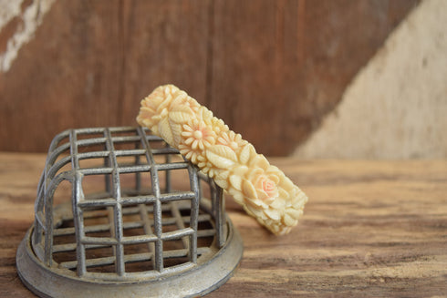 Celluloid Flower Bangle Bracelet - Made in Japan - Molded Flower Bracelet