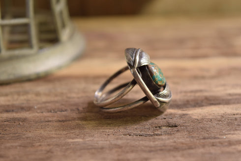 Feather Turquoise Shield Ring Size 8