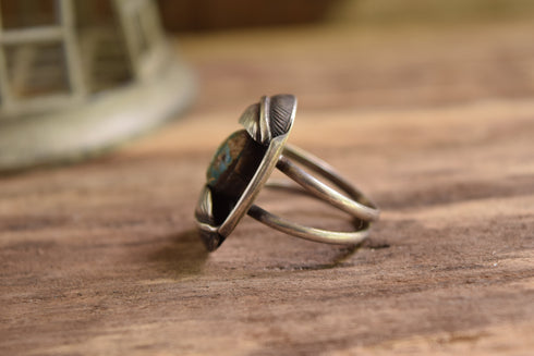 Feather Turquoise Shield Ring Size 8