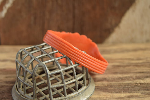 Coral Celluloid Chrysanthemum Flower Bangle Bracelet - 1930's