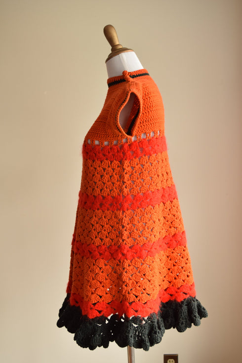 Orange Crochet Mod Mini Dress - 1960's Robert Car for Murrell
