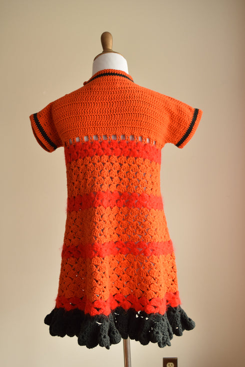 Orange Crochet Mod Mini Dress - 1960's Robert Car for Murrell