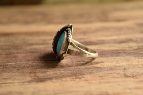 Round Turquoise Leaf Ring Size 9