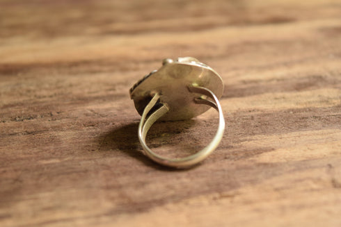 Round Turquoise Leaf Ring Size 9