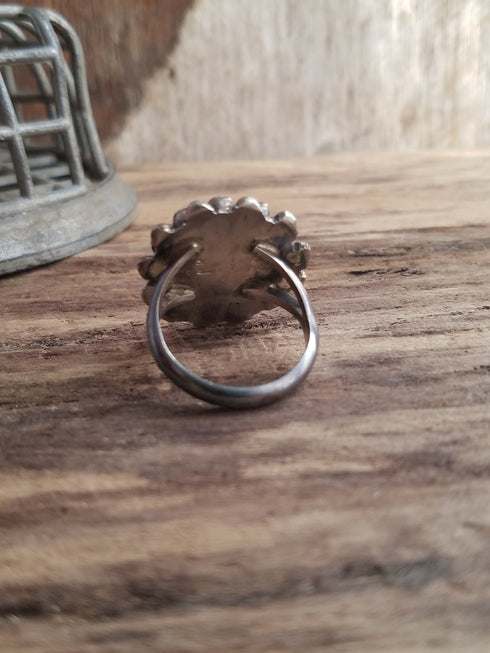 Turquoise cluster ring Size 9 coral center