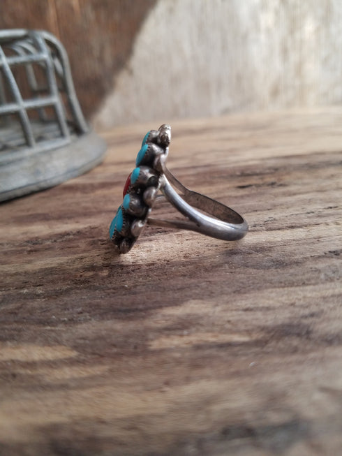 Turquoise cluster ring Size 9 coral center