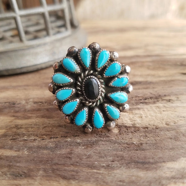 Size 9 Native American Turquoise Cluster Ring